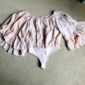 Off the shoulder crinkle linen bodysuit